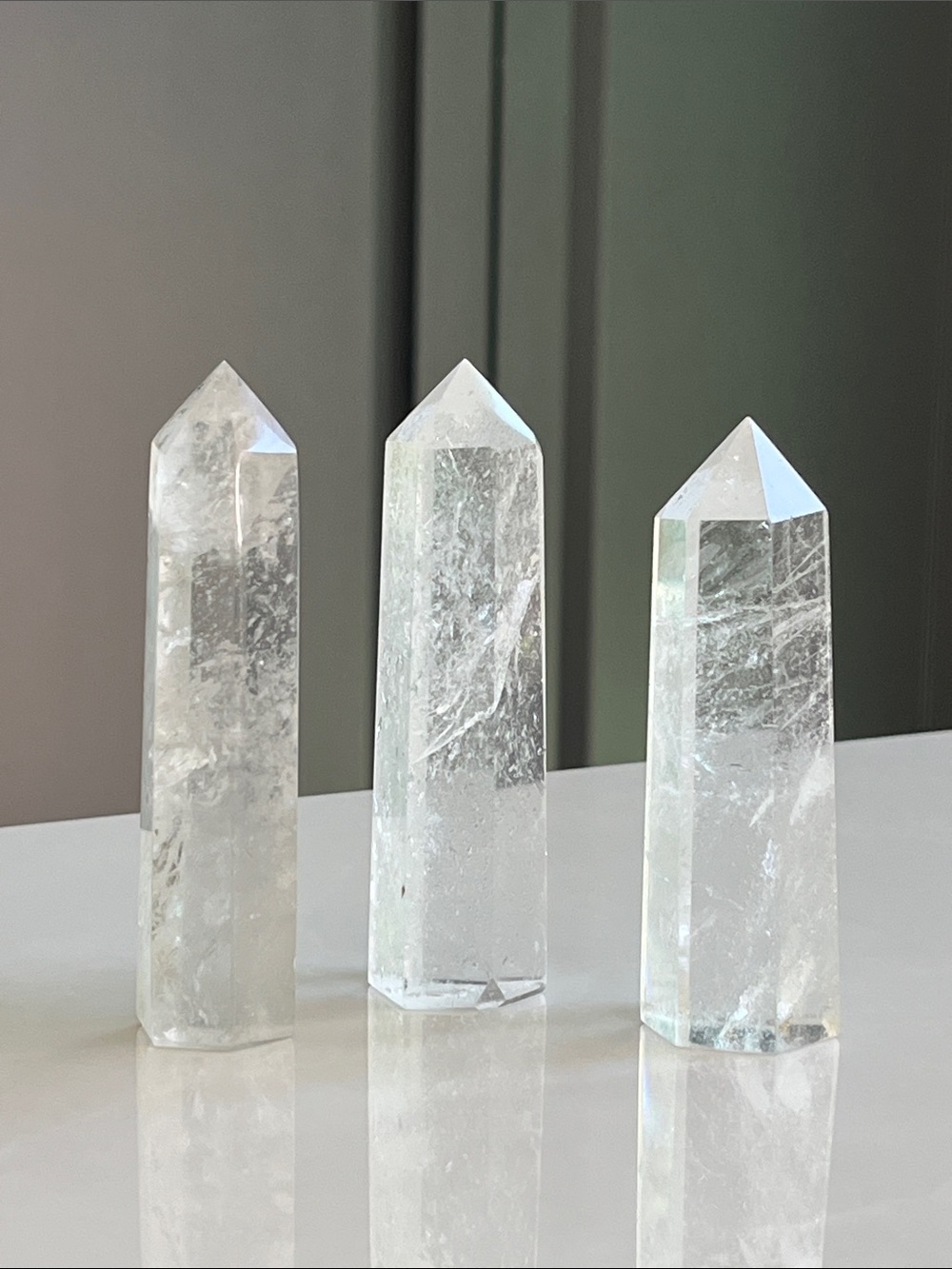 Clear Quartz Crystal Obelisks. Healing Quarts Points. Set of 3.